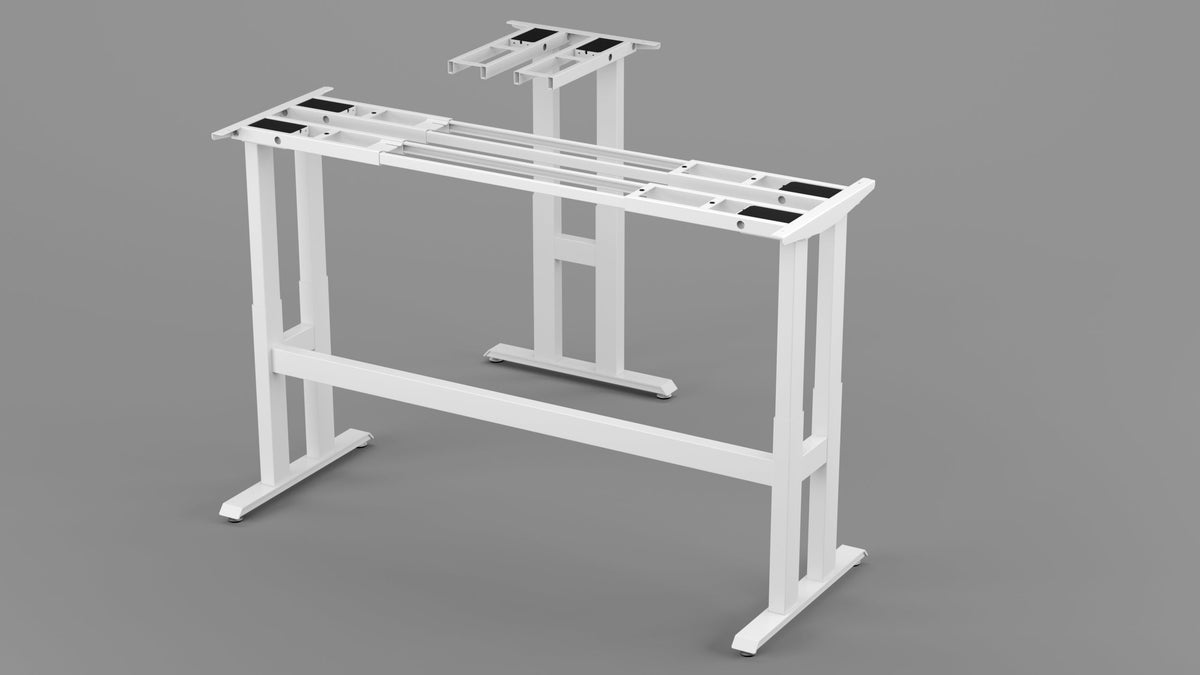 Apex Pro Max six-leg L-shaped standing desk frame in white