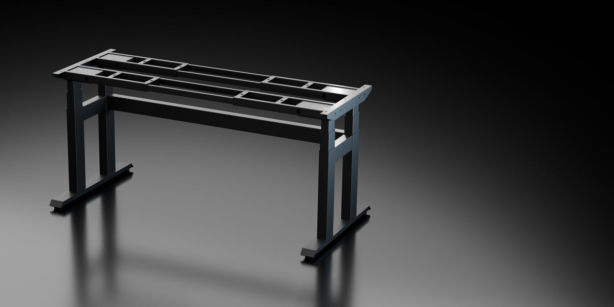 Apex Pro Max four-leg standing desk frame with crossbar in black
