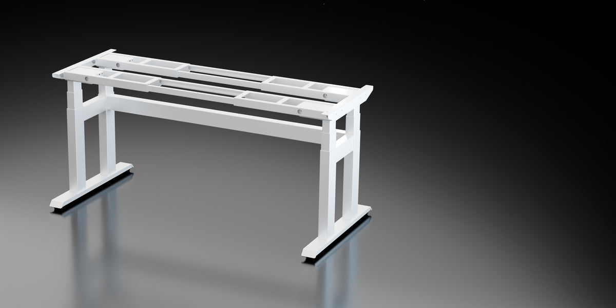 Apex Pro Max four-leg standing desk frame with crossbar in white