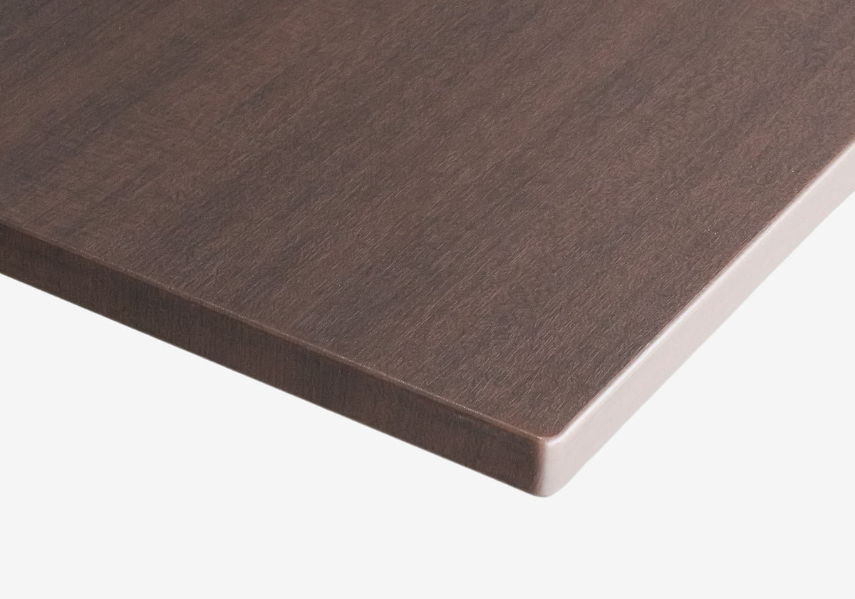Dark Maple thermofoil desktop, close-up