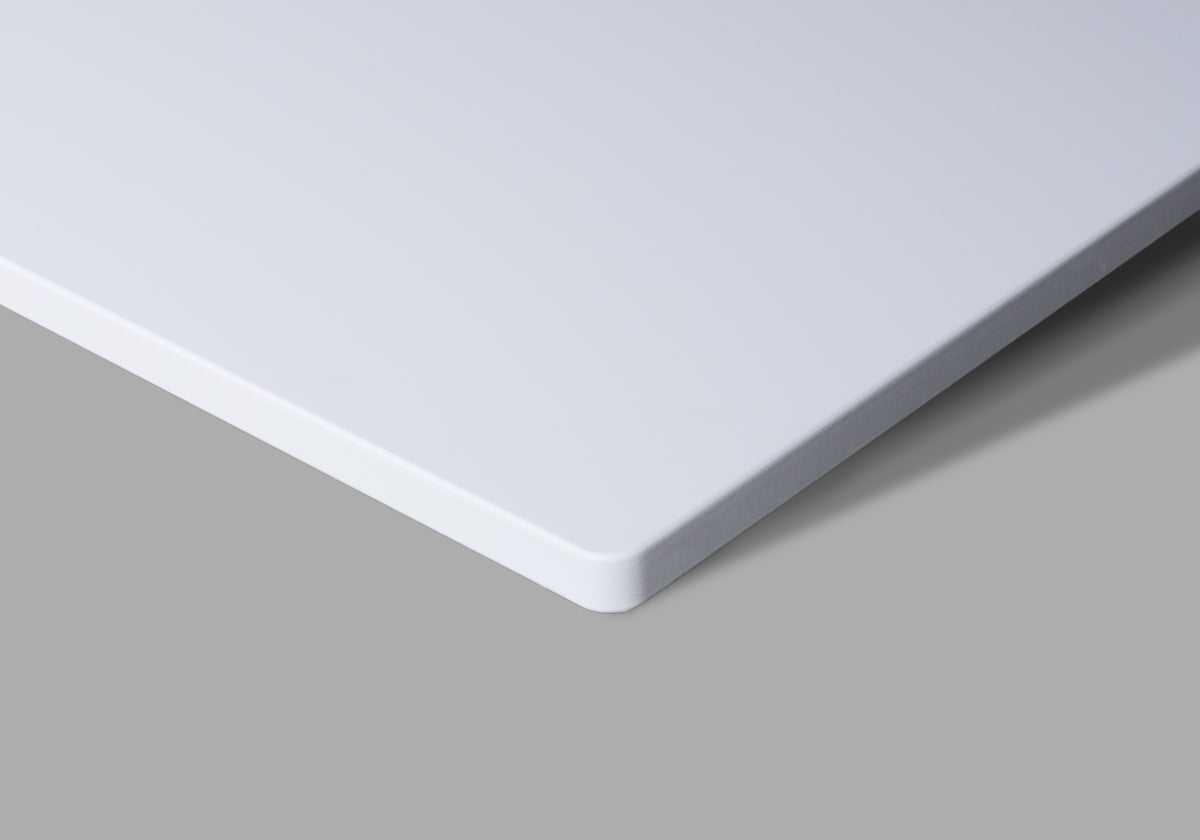White thermofoil desktop, close-up
