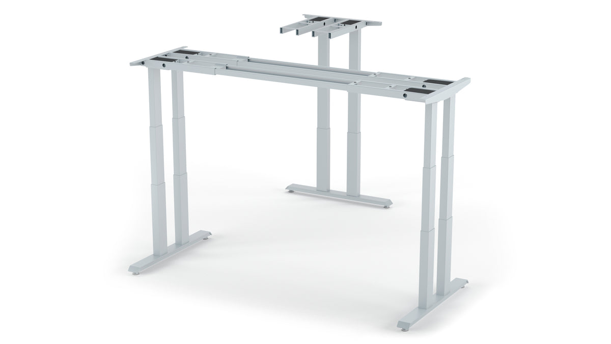 Apex Pro six-leg L-shaped standing desk frame in silver