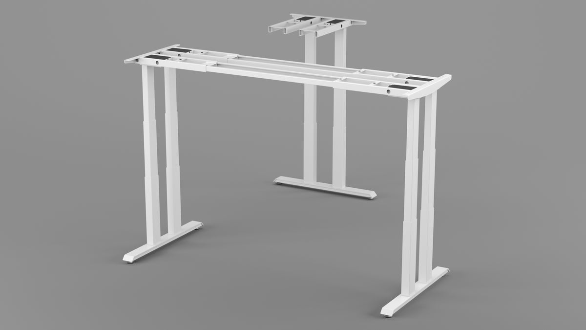 Apex Pro six-leg L-shaped standing desk frame in white