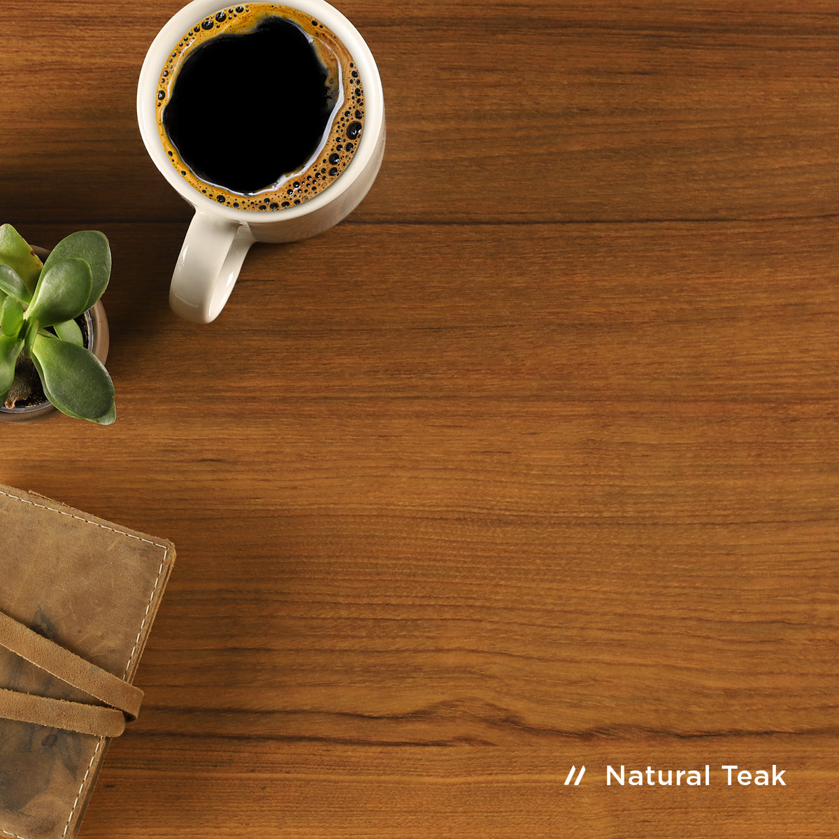 Natural Teak high-pressure laminate desktop finish, close-up swatch
