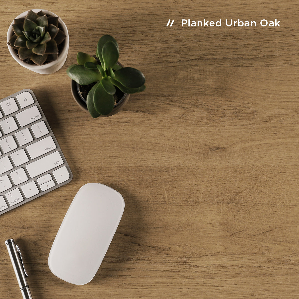 Planked Urban Oak high-pressure laminate desktop finish, close-up swatch